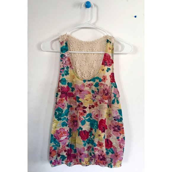 Floral Print Colorful Tank Top Lace Razorback - Picture 2 of 2